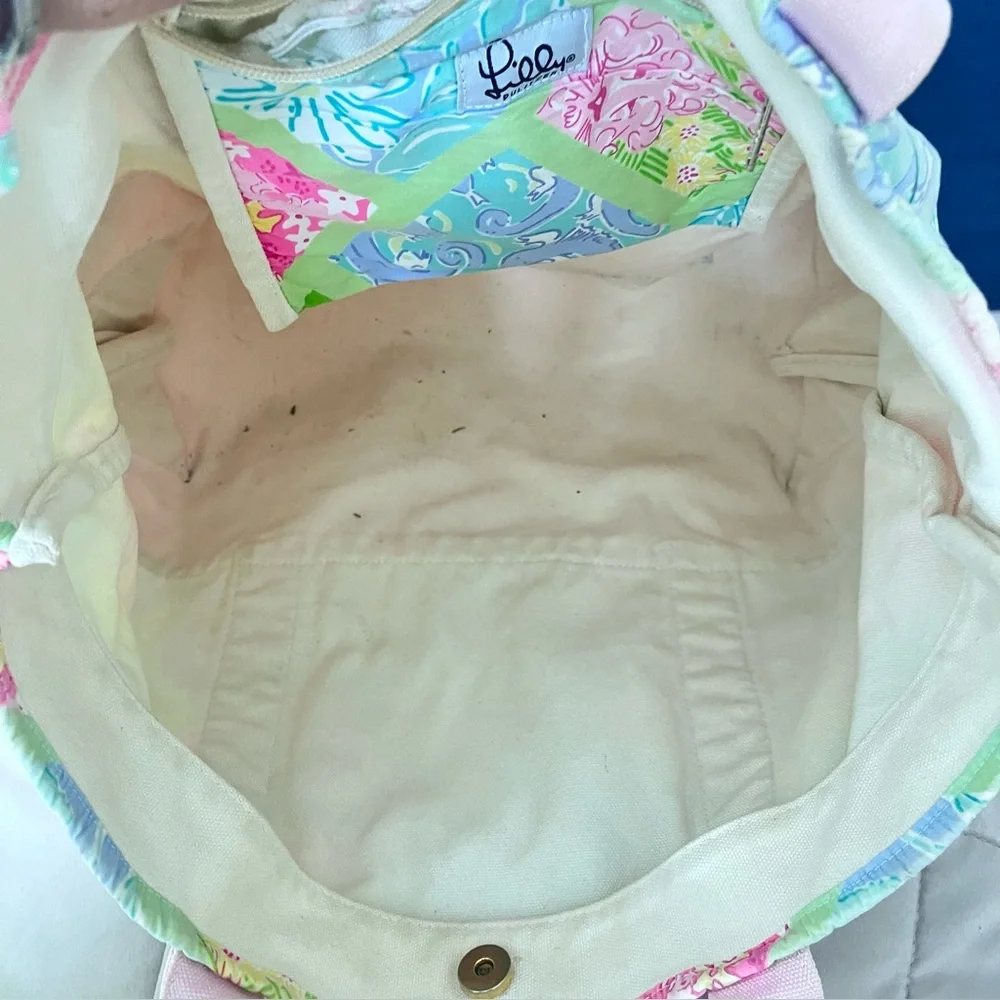 Lilly Pulitzer Pink and Green Tote Bag with Whimsical Design Vintage White Label - Picture 2 of 6